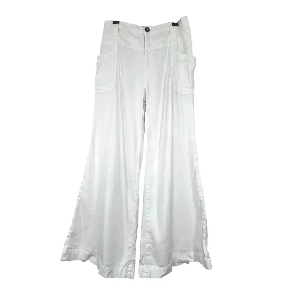 Anthropologie Women Wide Leg Pants High Rise Size 30 Linen Casual Pockets Beach